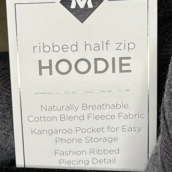 NWT ~ MEMBERS MARK RIBBED HALF ZIP HOODIE ~ THUMB HOLES IN WRIST ~  WOMENS GRAY - Picture 11 of 11